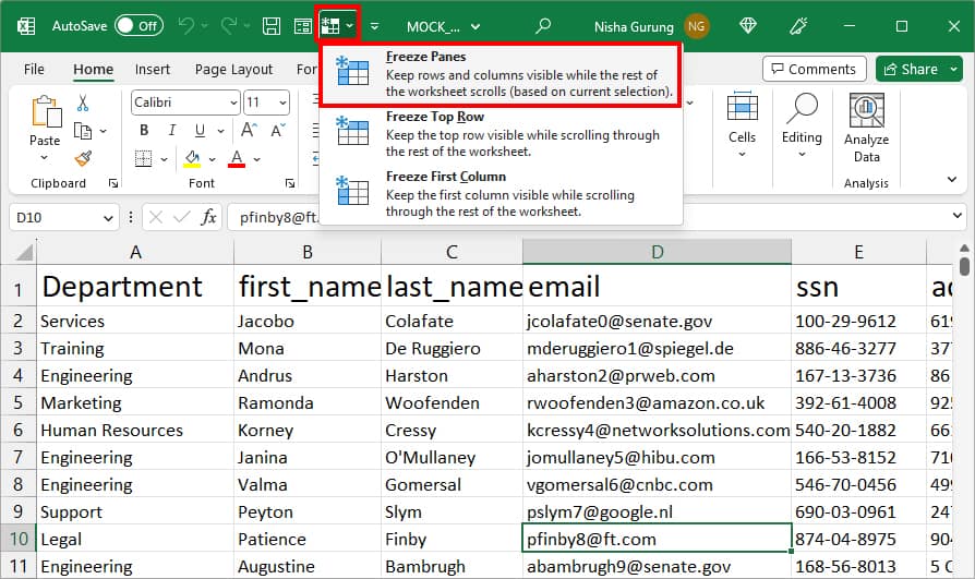 Freeze Or Lock Specific Rows And Columns When Scrolling In Excel