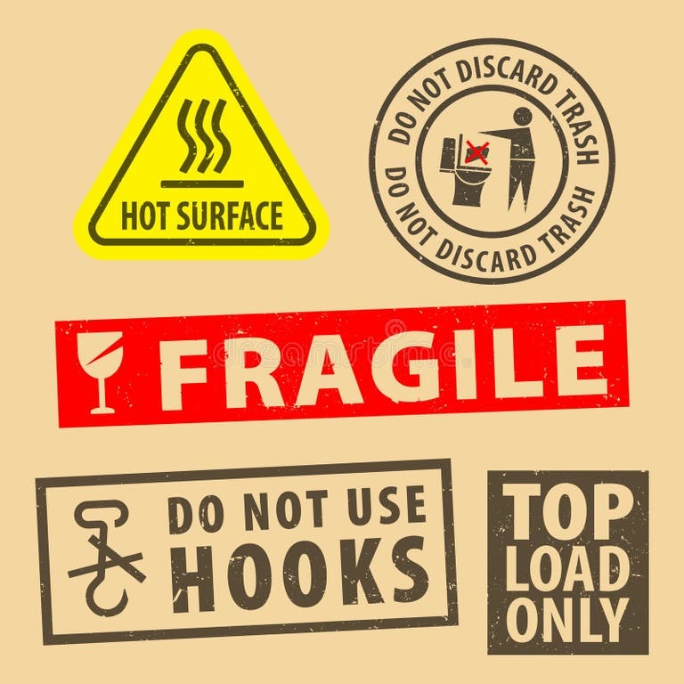 Set of Fragile Sticker Do Not Use Hooks and Case Icon Packaging Symbols ...